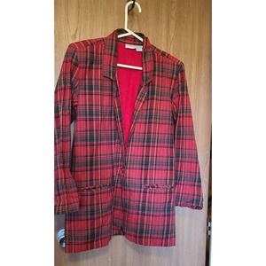 vintage Holiday Plaid Cotton casual Blazer M Woman's Style to go